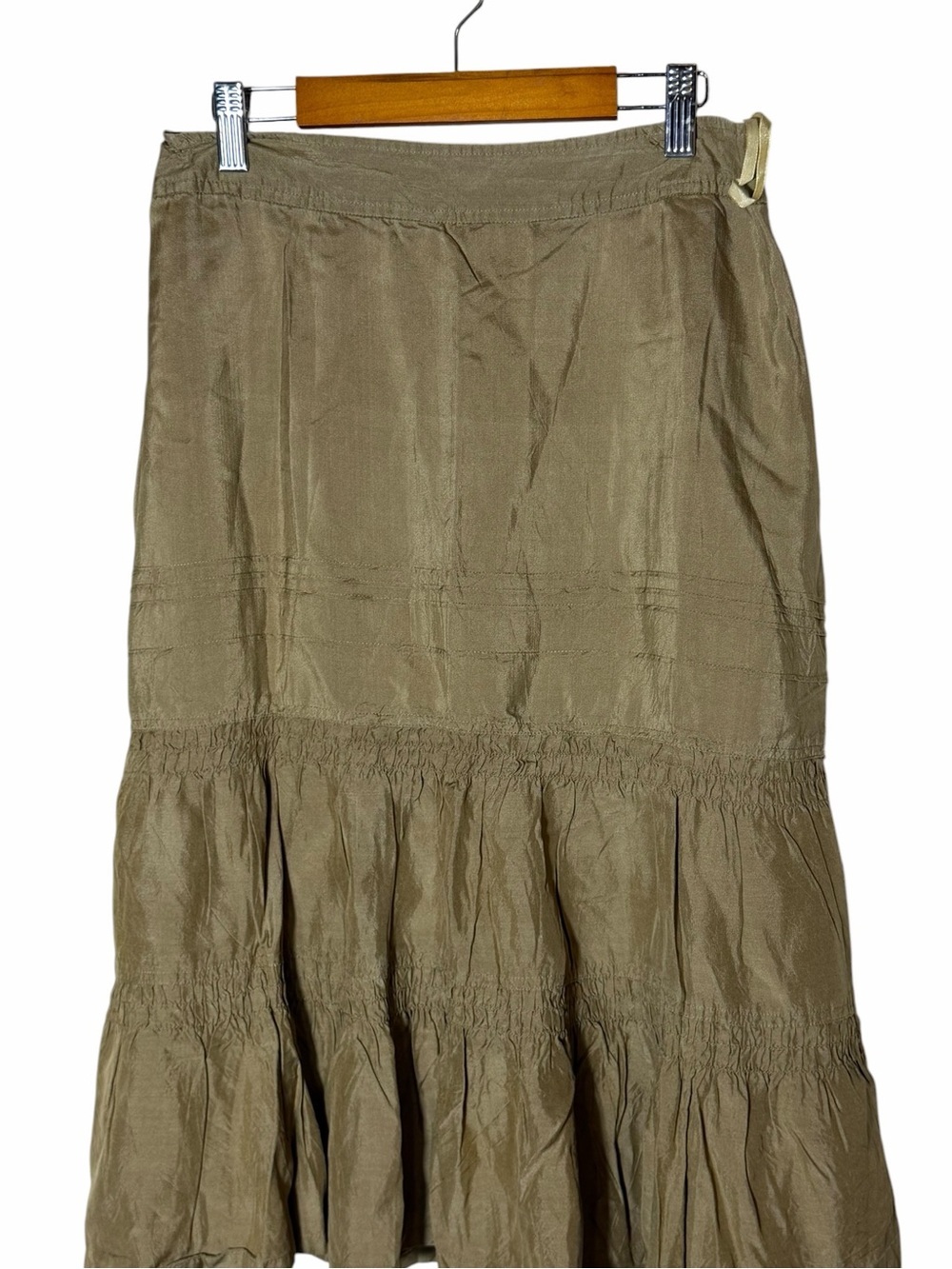 Banana Republic 100% Silk Satin Midi Skirt beige size 2